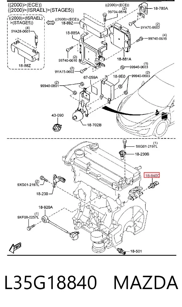 Czujnik temperatury płynu chłodzącego L35G18840 Mazda