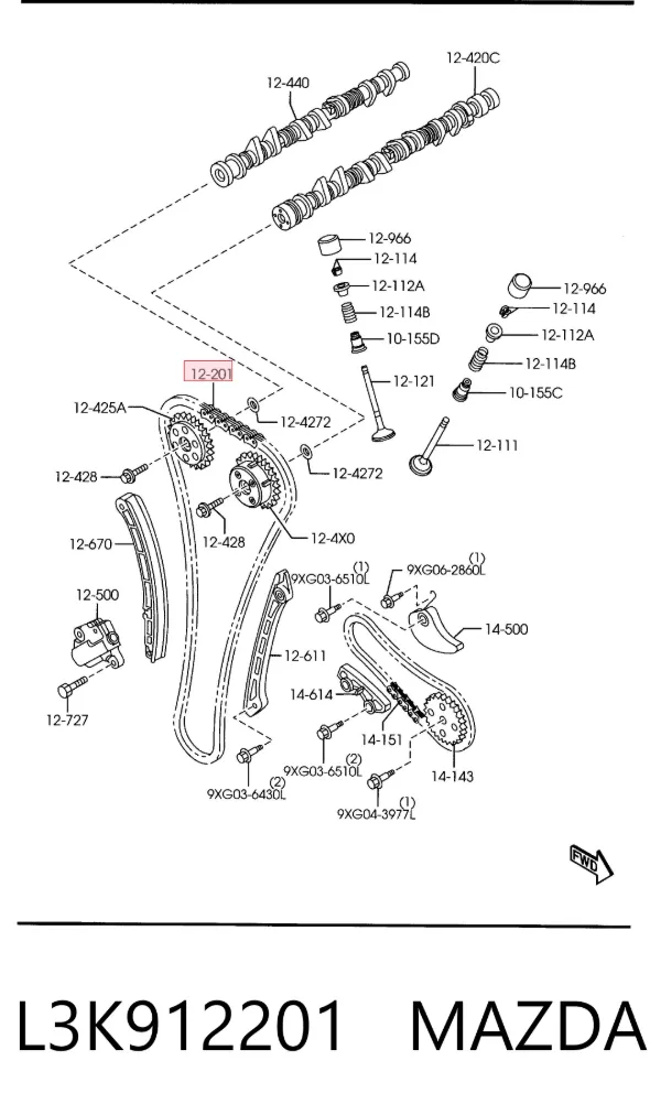 Łańcuch rozrządu L3K912201 Mazda