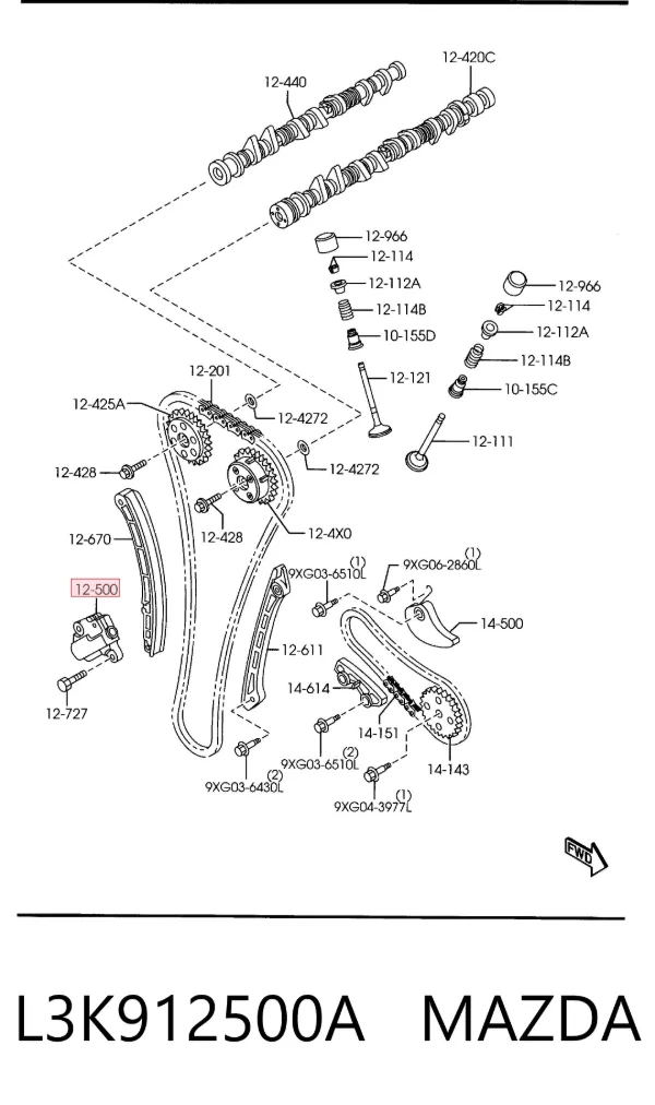 Napinacz łańcucha rozrządu L3K912500A Mazda