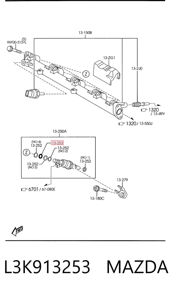 Pierścień uszczelniający wtryskiwacza L3K913253 Mazda