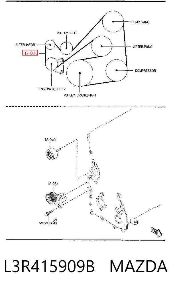 Pas napędowy mechanizmów L3R415909B Mazda