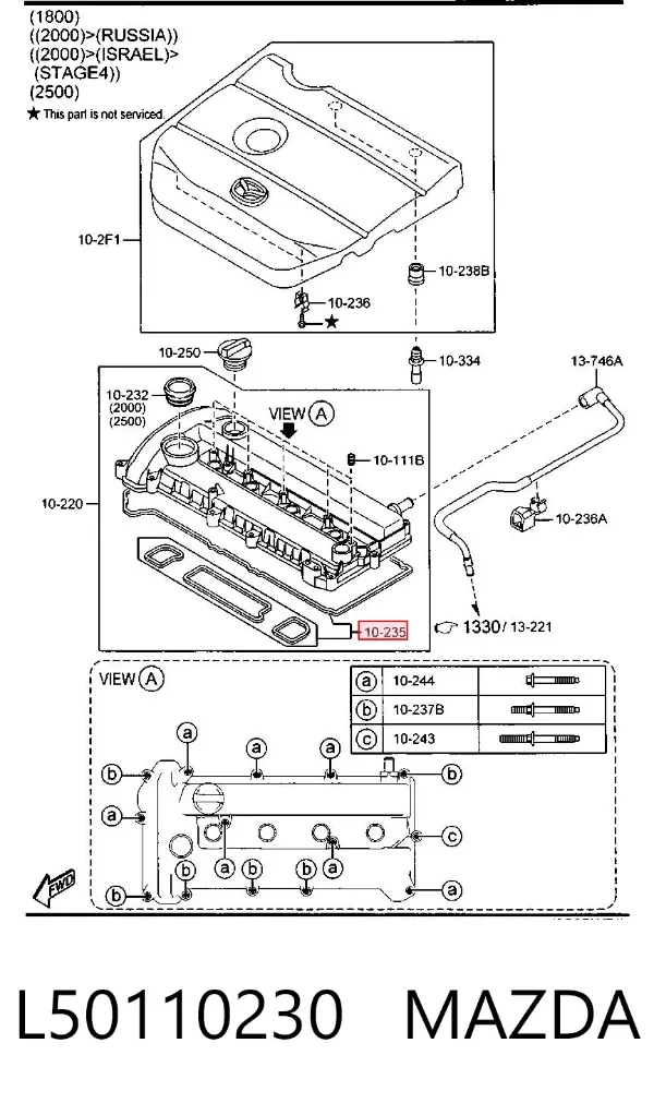 Uszczelka pokrywy zaworowej silnika, zestaw L50110230 Mazda