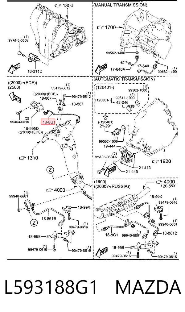 Sonda lambda czujnik tlenu przed katalizatorem L593188G1 Mazda