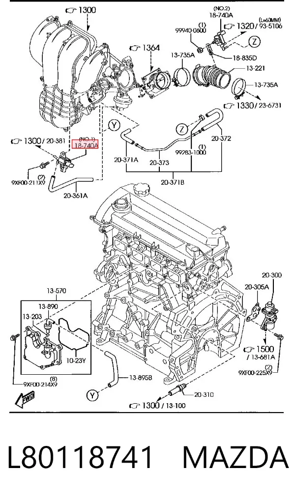 Przetwornik ciśnienia (solenoid) doładowania L80118741 Mazda