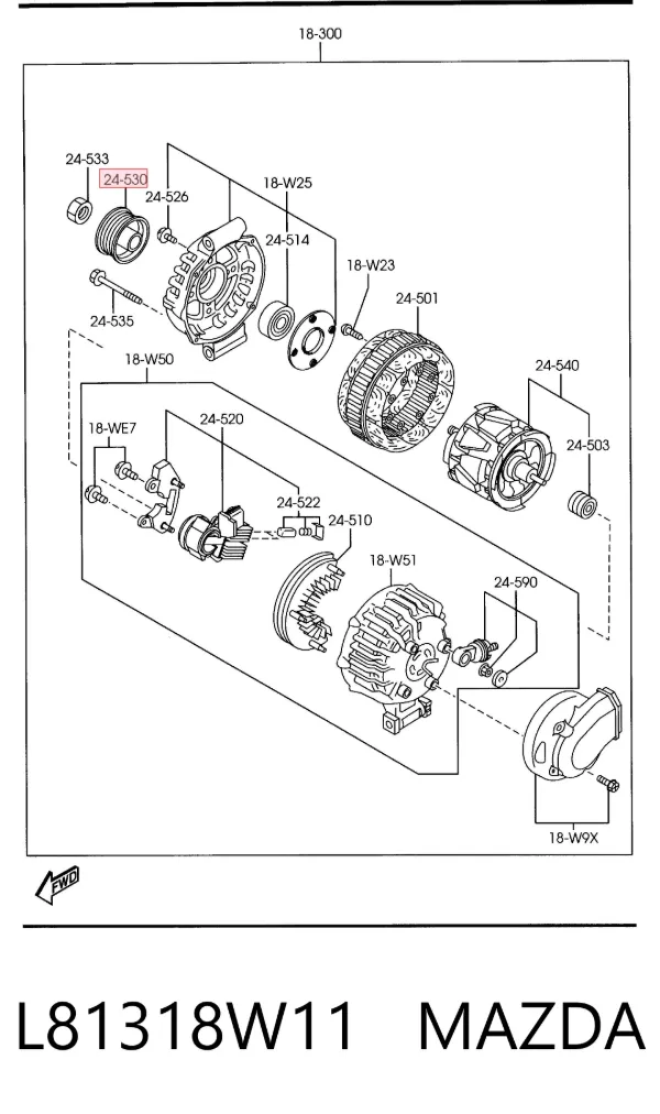 Koło pasowe alternatora L81318W11 Mazda