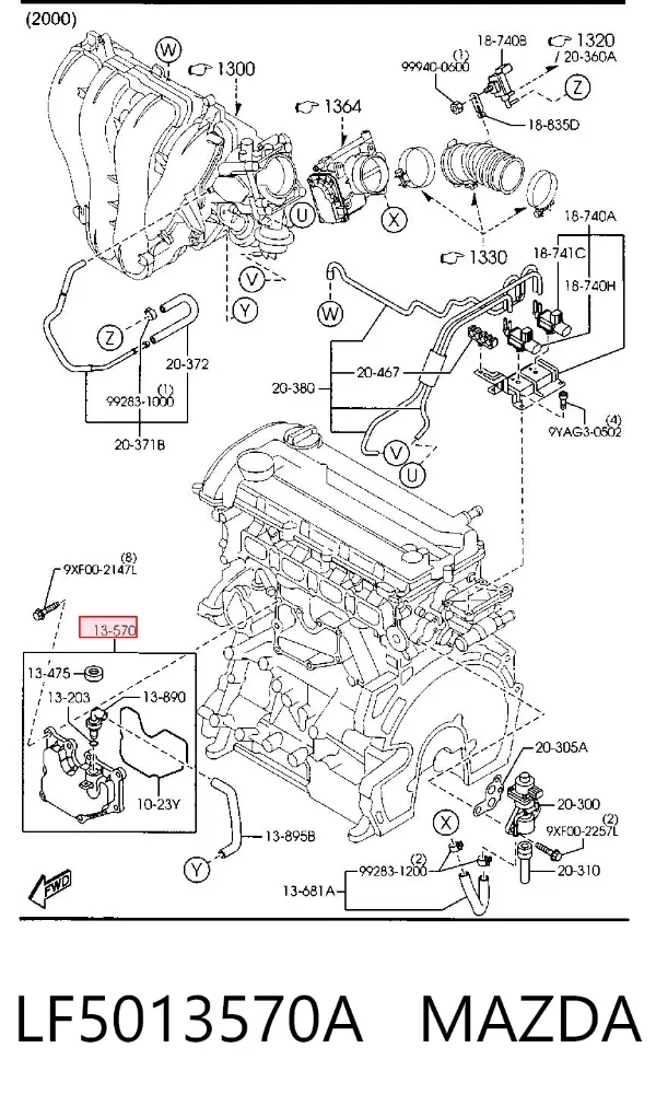 Separator oleju układu wentylacji kadłuda (bloku silnika) LF5013570A Mazda