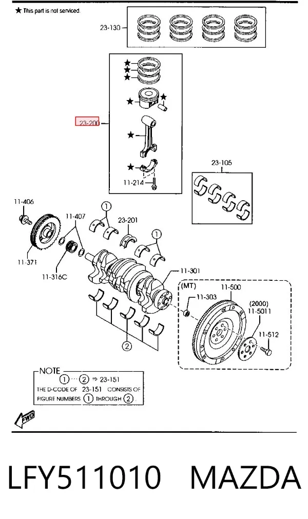 Tłok, komplet na 1 cylinder, 2. naprawa (+0,50) LFY511010 Mazda