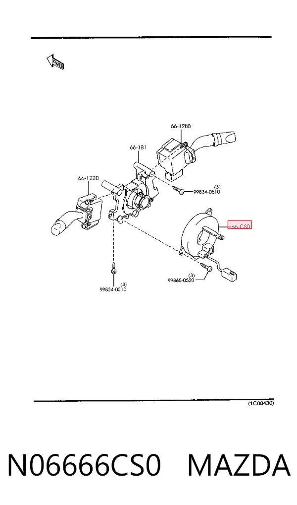 Pierścień kontaktowy AIRBAG, taśma kierownicy N06666CS0 Mazda