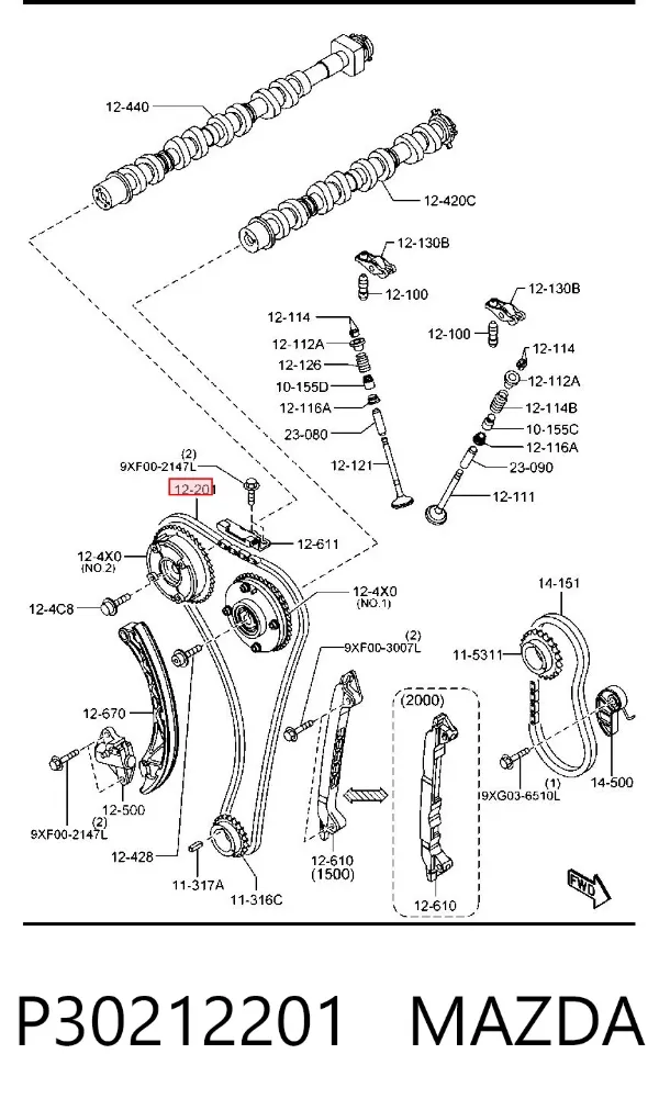 Łańcuch rozrządu P30212201 Mazda