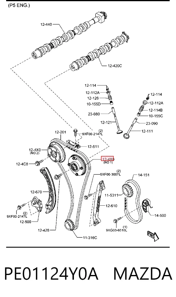 Koło zębate walcowe wałka rozrządu wydechowego PE01124Y0A Mazda