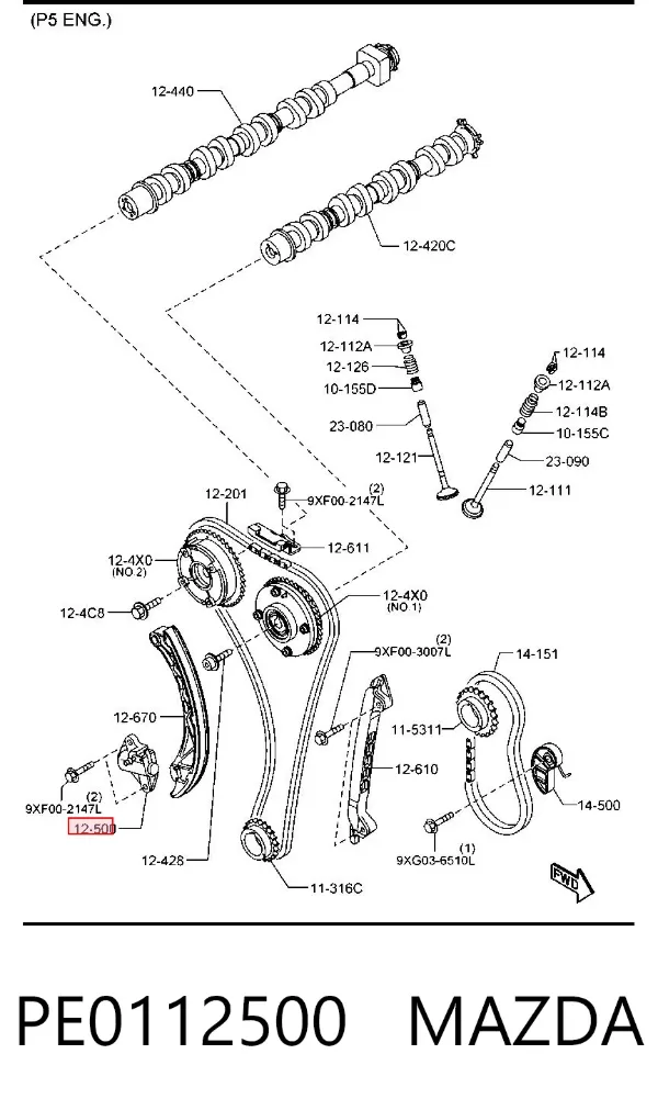 Napinacz łańcucha rozrządu PE0112500 Mazda