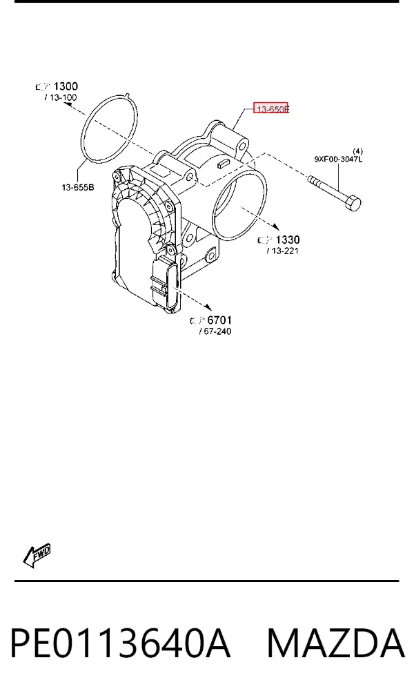 Przepustnica, komplet PE0113640A Mazda