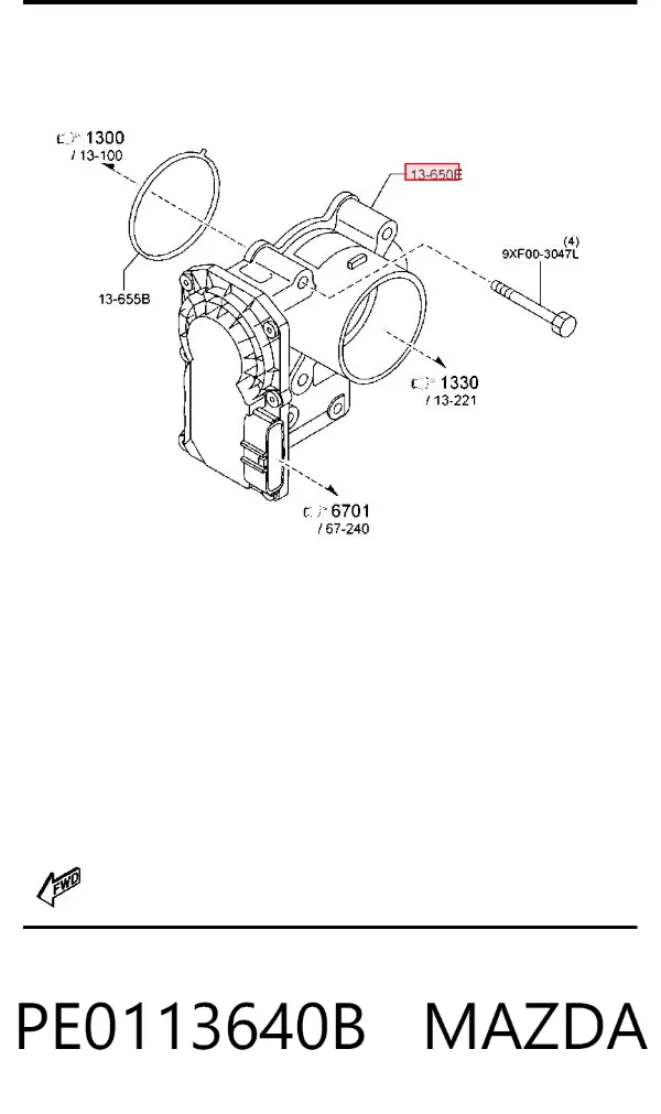 Przepustnica, komplet PE0113640B Mazda