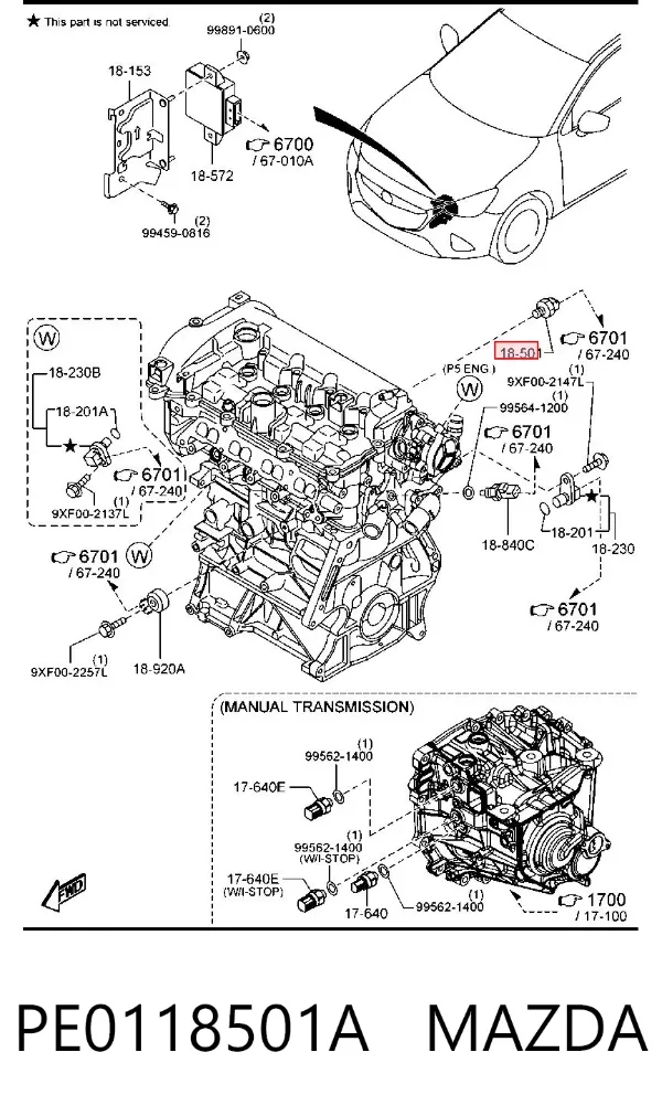 Czujnik ciśnienia oleju PE0118501A Mazda