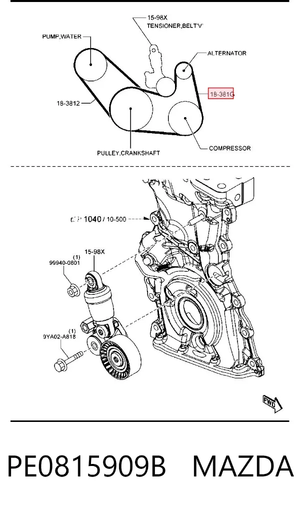 Pas napędowy mechanizmów PE0815909B Mazda