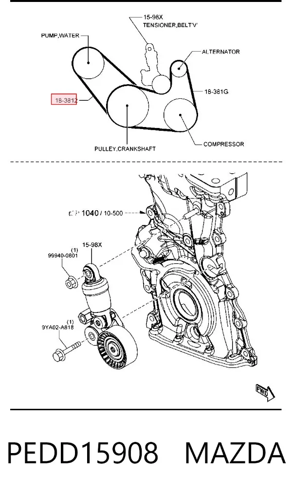 Pas napędowy mechanizmów PEDD15908 Mazda