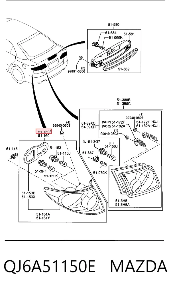 Lampa zespolona tylna prawa zewnętrzna QJ6A51150E Mazda