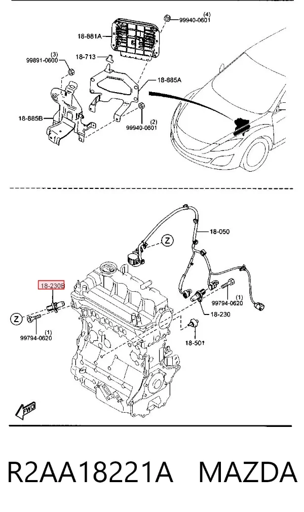 Czujnik położenia wałka rozrządu R2AA18221A Mazda