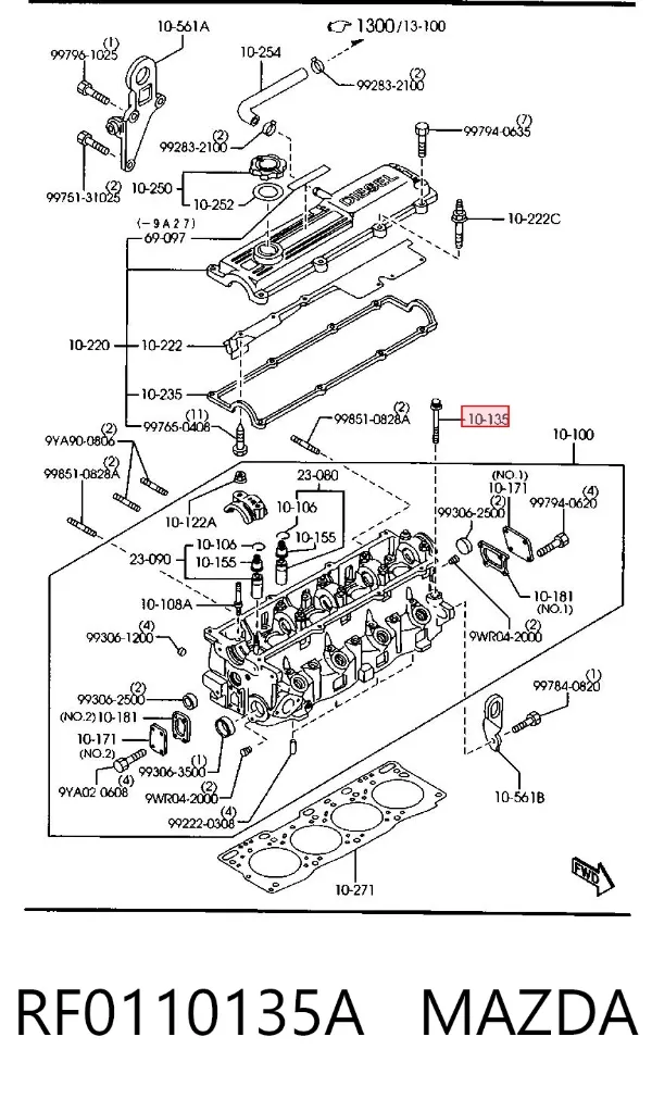 Śruba głowicy cylindrów RF0110135A Mazda