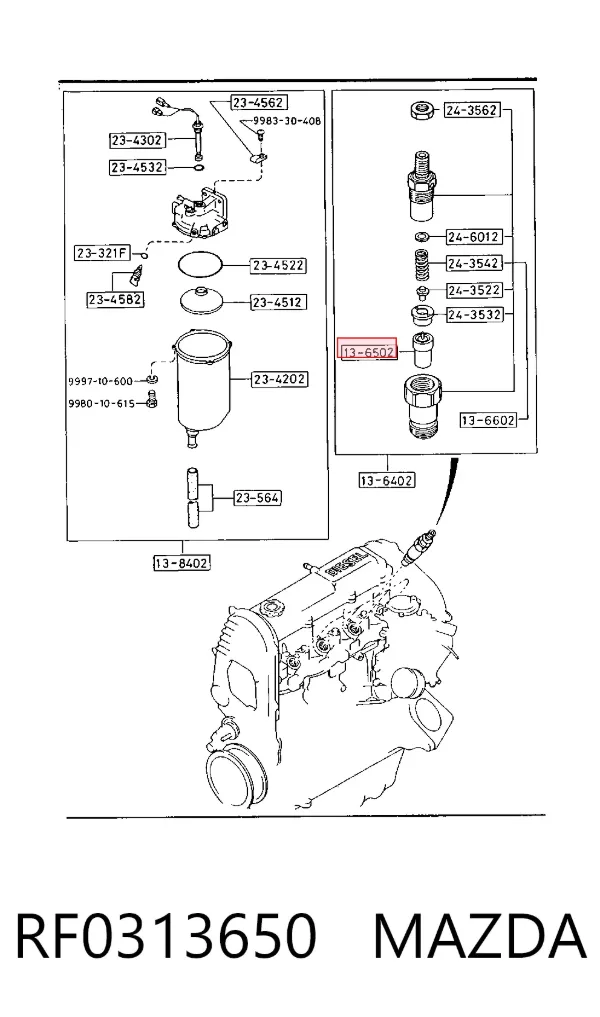 Rozpylacz wtrysku diesla RF0313650 Mazda