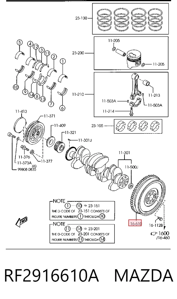 Koło zamachowe silnika RF2916610A Mazda