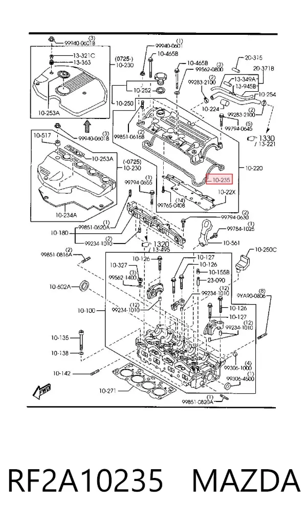 Uszczelka pokrywy zaworowej silnika RF2A10235 Mazda
