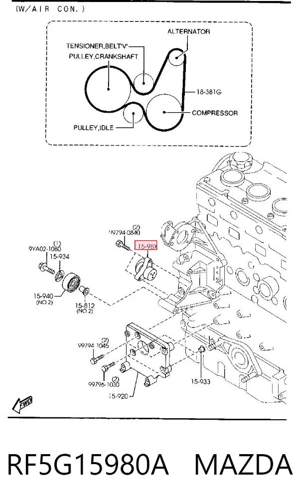 Napinacz paska napędowego RF5G15980A Mazda