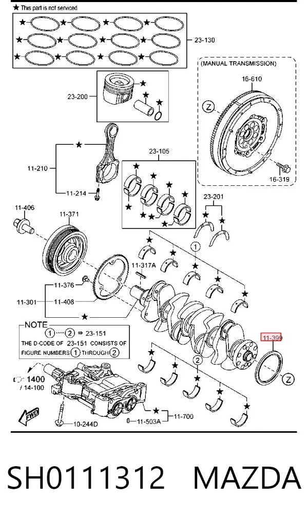 Uszczelniacz wału korbowego silnika tylny SH0111312 Mazda