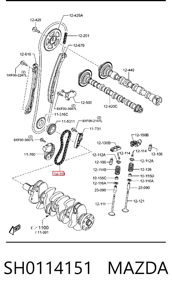 Łańcuch pompy oleju SH0114151 Mazda
