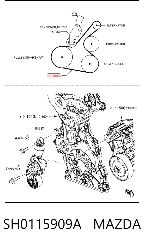 Pas napędowy mechanizmów SH0115909A Mazda