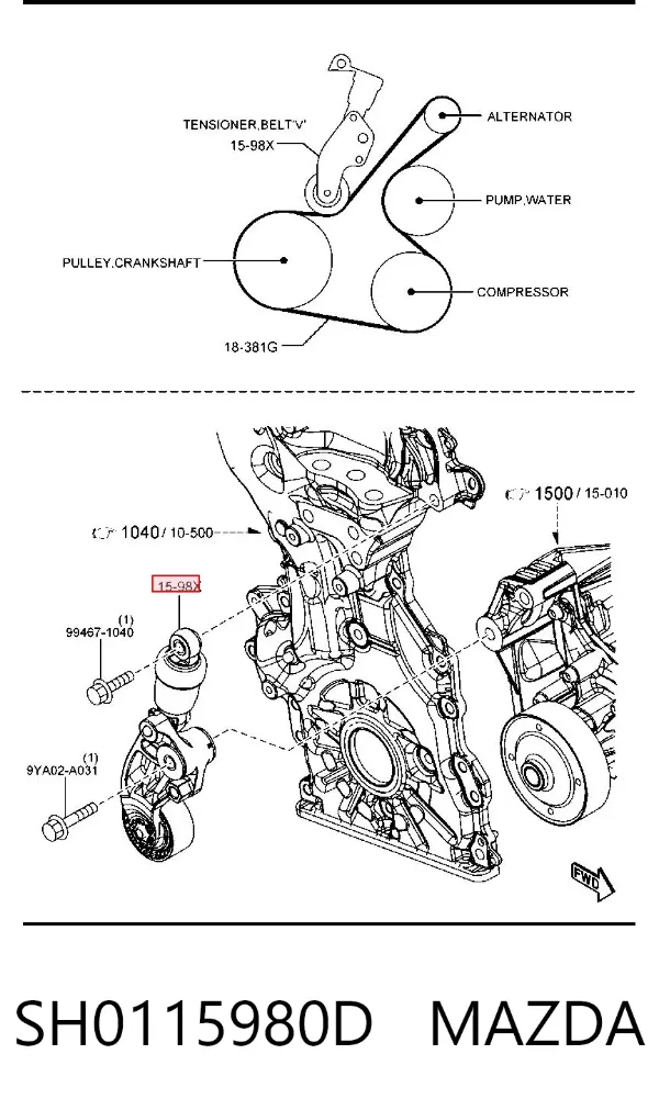 Napinacz paska napędowego SH0115980D Mazda