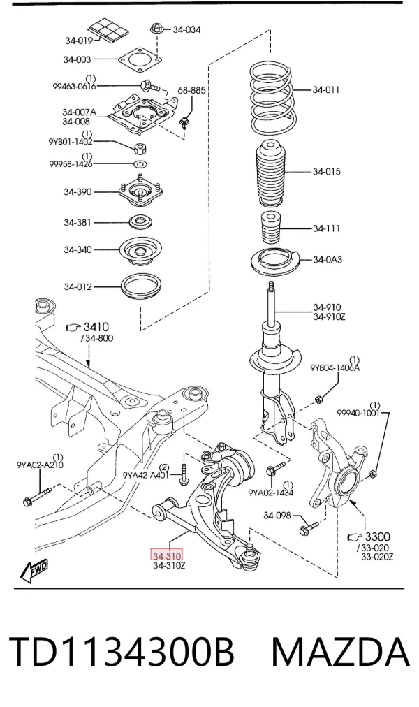 Wahacz zawieszenia przedniego dolny prawy TD1134300B Mazda