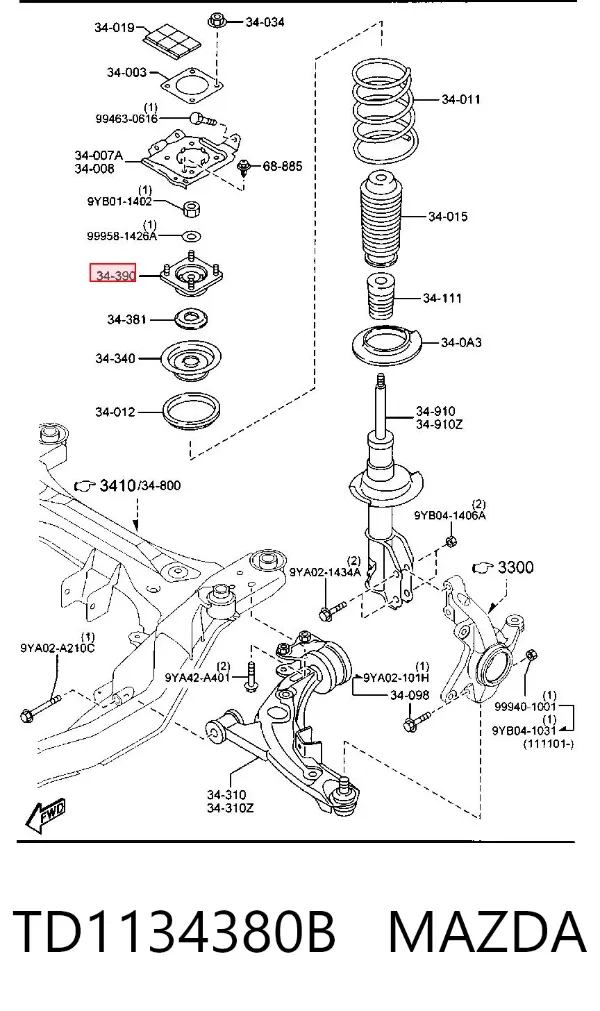 Poduszka amortyzatora przedniego TD1134380B Mazda