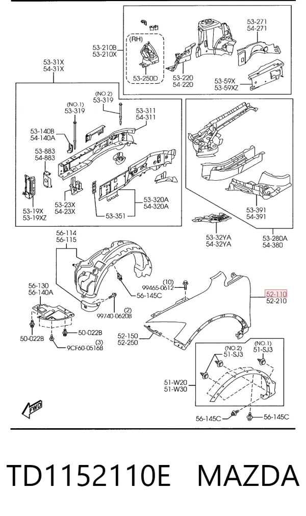 Błotnik przedni prawy TD1152110E Mazda