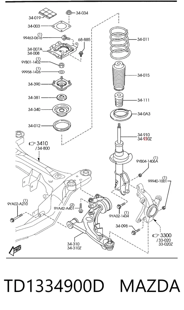 Amortyzator przedni lewy TD1334900D Mazda