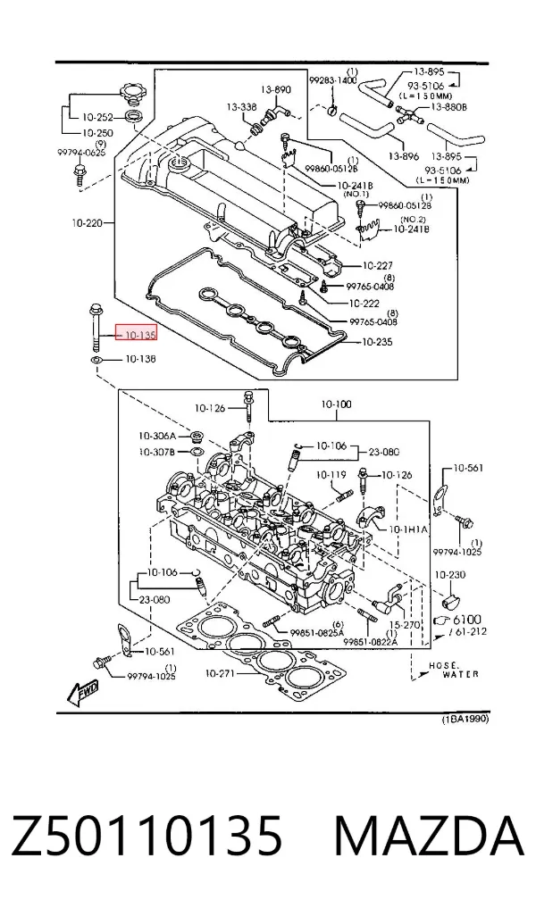 Śruba głowicy cylindrów Z50110135 Mazda