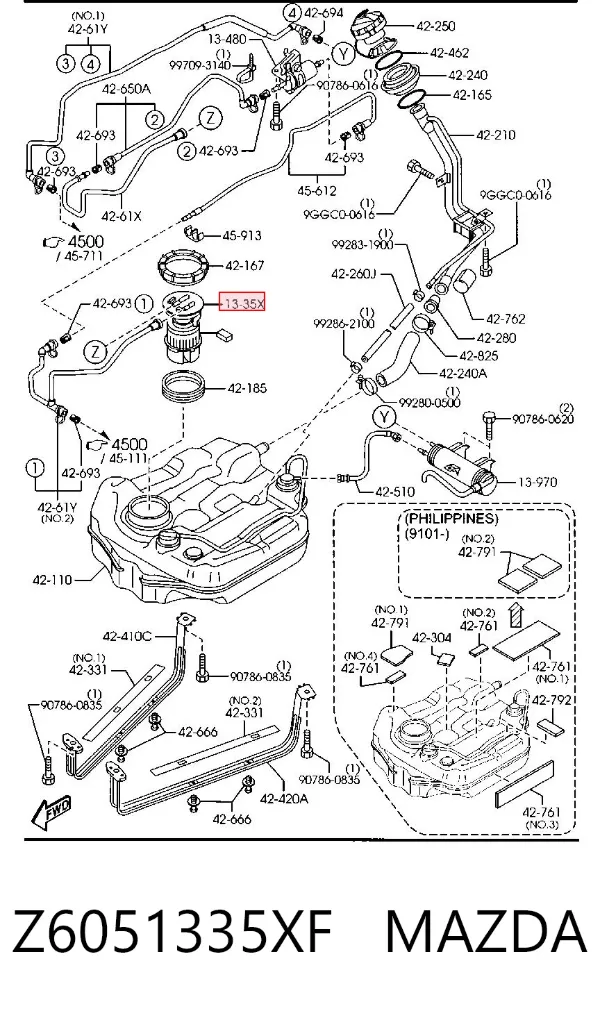 Moduł pompy paliwowej z czujnikiem poziomu paliwa Z6051335XF Mazda