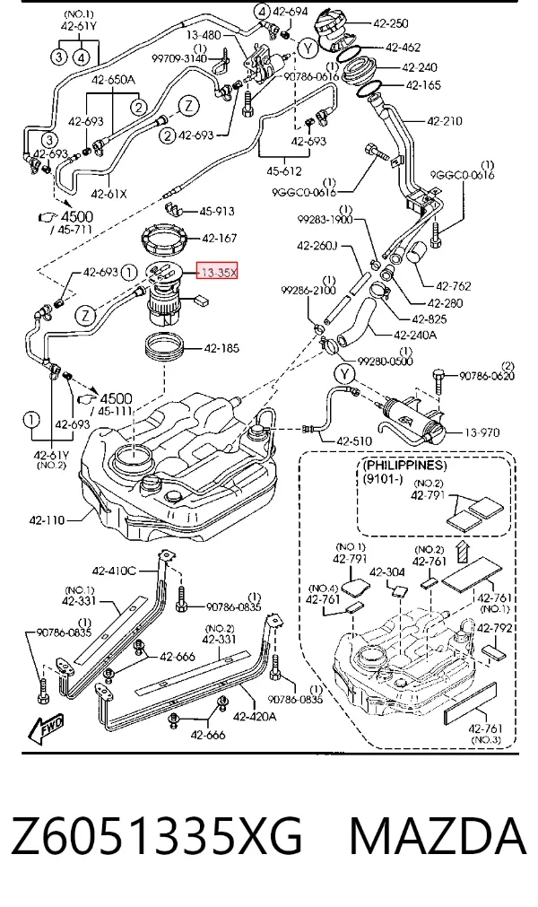 Moduł pompy paliwowej z czujnikiem poziomu paliwa Z6051335XG Mazda
