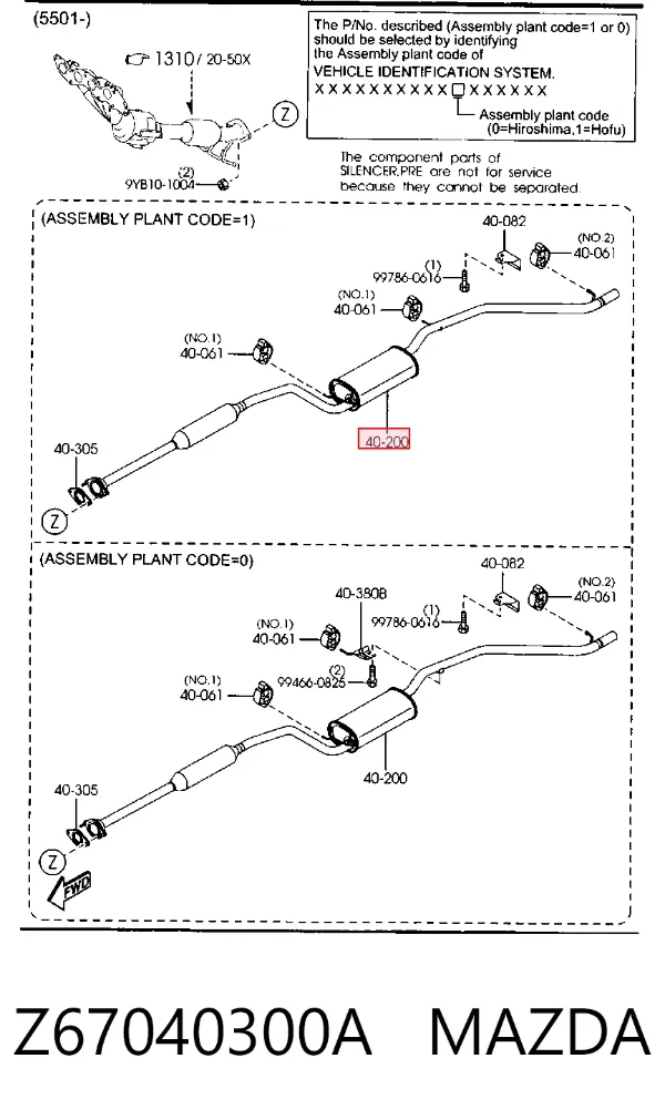 Tłumik, środkowa i tylna część Z67040300A Mazda