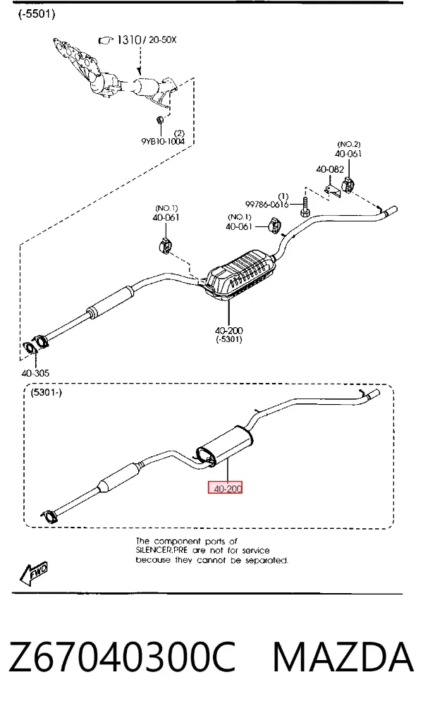 Tłumik, środkowa i tylna część Z67040300C Mazda
