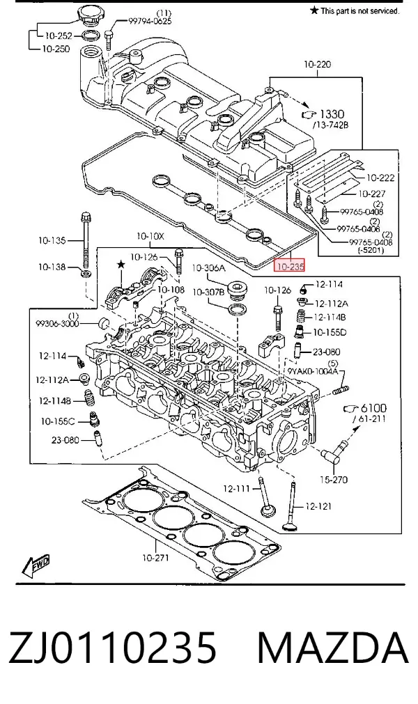 Uszczelka pokrywy zaworowej silnika ZJ0110235 Mazda