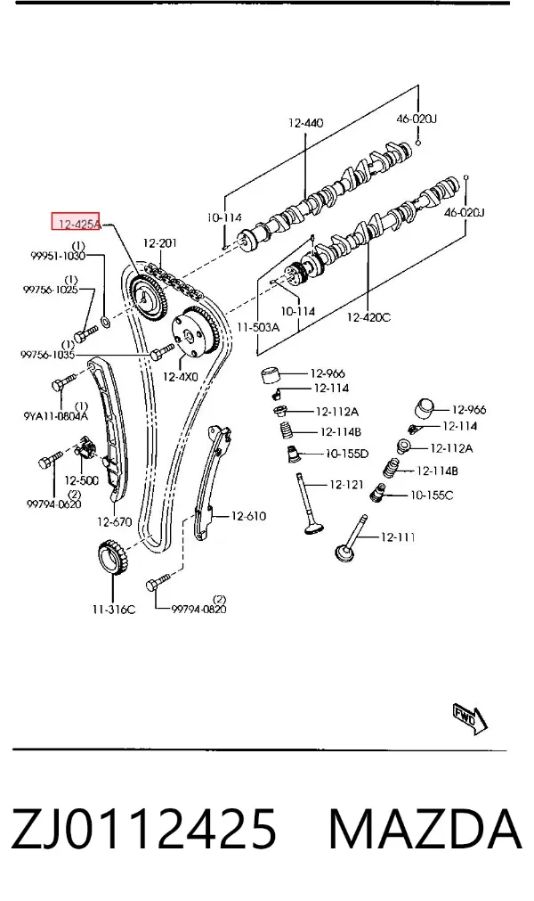 Koło zębatewalcowe wałka rozrządu silnika ZJ0112425 Mazda
