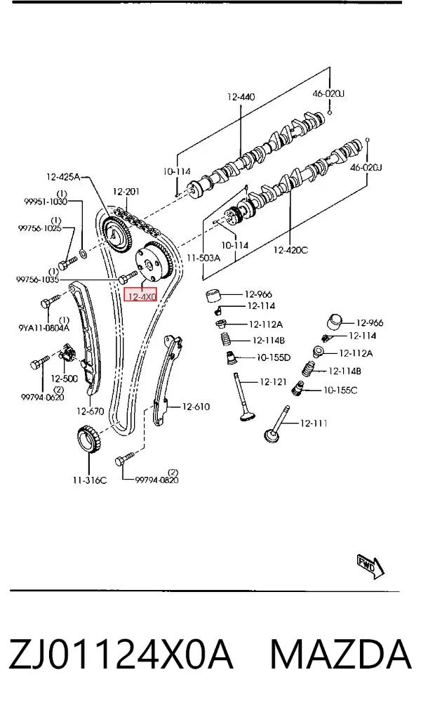 Koło zębatewalcowe wałka rozrządu silnika ZJ01124X0A Mazda