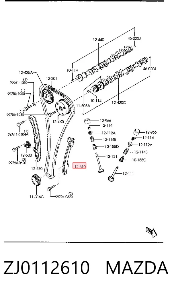 Tłumik drgań łańcucha rozrządu ZJ0112610 Mazda