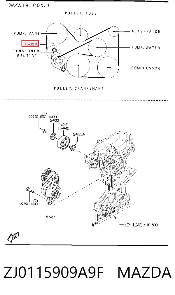 Pas napędowy mechanizmów ZJ0115909A9F Mazda