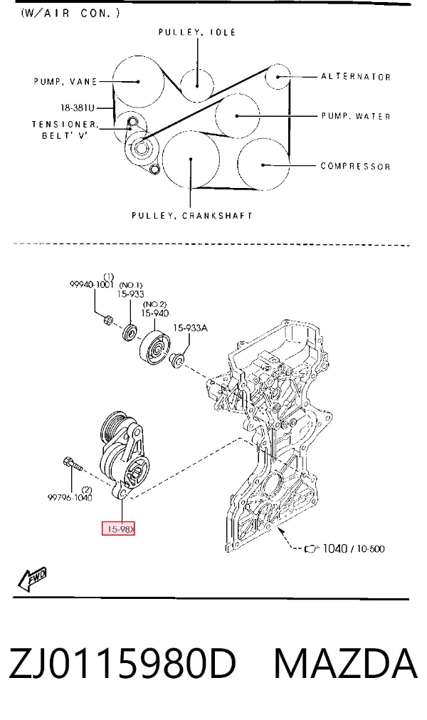 Napinacz paska napędowego ZJ0115980D Mazda