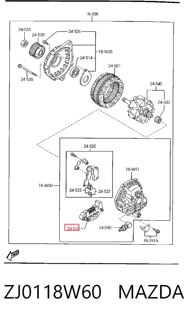 Mostek prostowniczy alternatora = Moster diodowy alternatora ZJ0118W60 Mazda