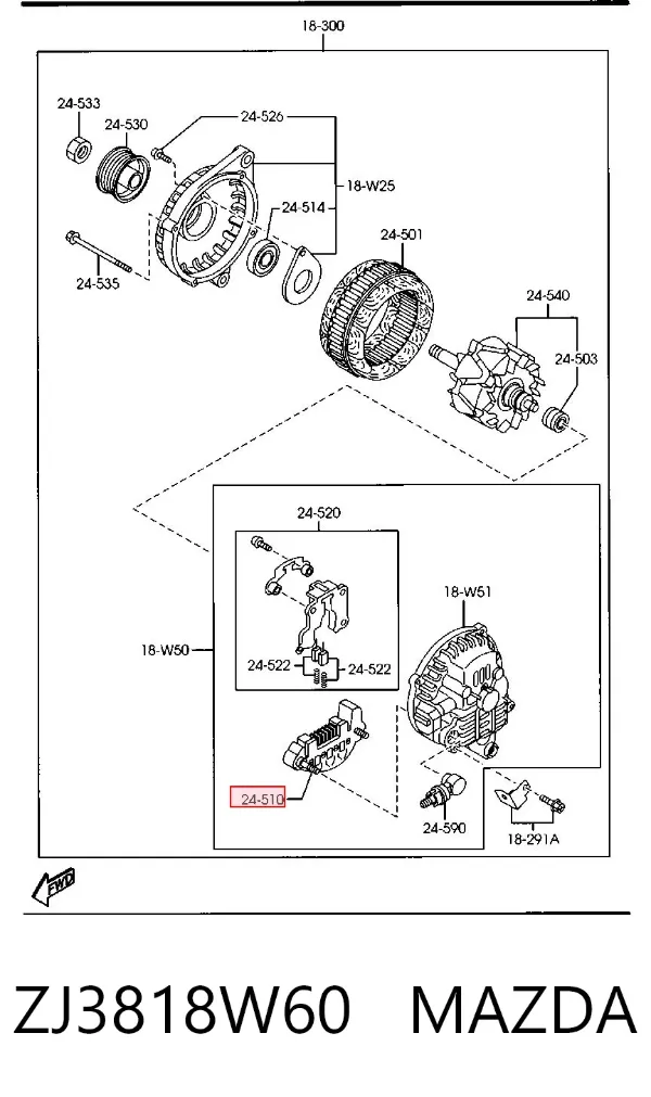 Mostek prostowniczy alternatora = Moster diodowy alternatora ZJ3818W60 Mazda