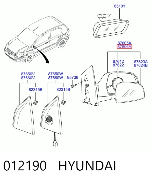 Lusterko wsteczne prawe 012190 Hyundai/Kia