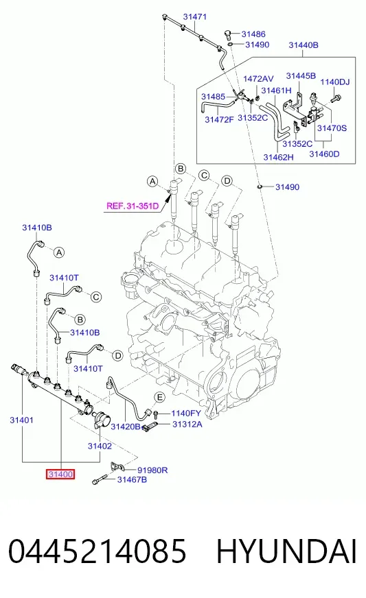 Rozdzielacz paliwa 0445214085 Hyundai/Kia